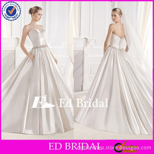 MG245 Alibaba 2015 Import Sweetheart Sleeveless Pleating Bodice With Beaded Sas Low Back Floor Length Silver Satin Wedding Dress
